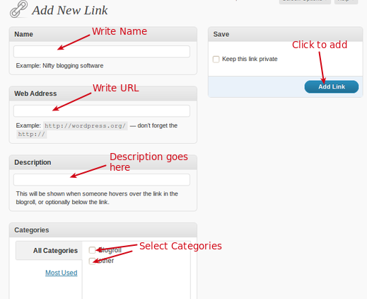 Adding New Link in WordPress